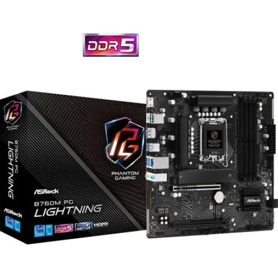 ASRock B760M PG Lightning DDR5 14th, 13th and 12th Gen Micro ATX Motherboard