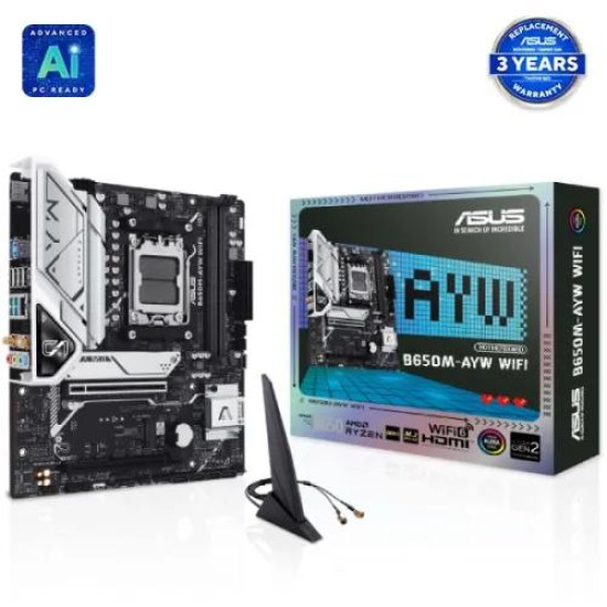 ASUS B650M-AYW WIFI AMD AM5 DDR5 Micro-ATX Motherboard ASUS B650M-AYW WIFI AMD AM5 DDR5 Micro-ATX Motherboard