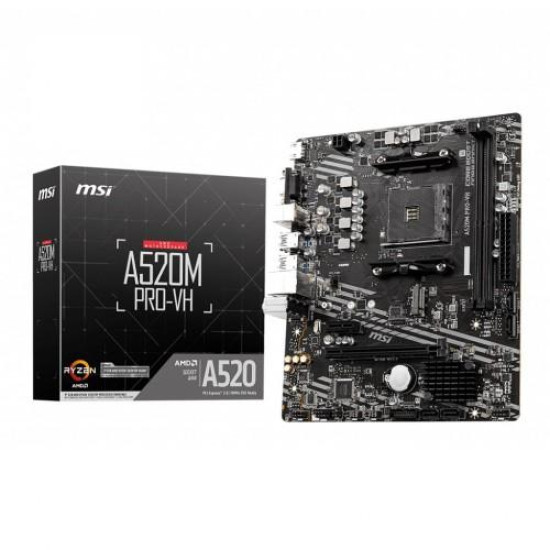 MSI A520M PRO-VH AMD AM4 Micro-ATX Motherboard MSI A520M PRO-VH AMD AM4 Micro-ATX Motherboard